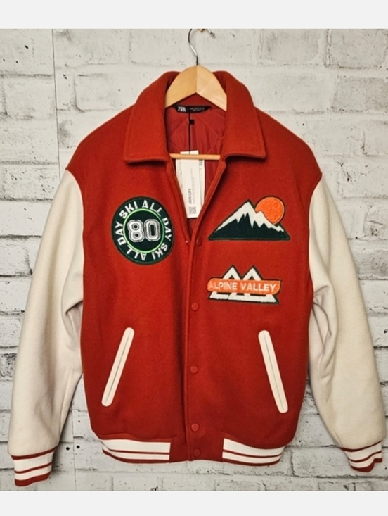 Zara Other - Zara Alpine Valley Varsity Jacket Red Ski Patch Wool Blend M